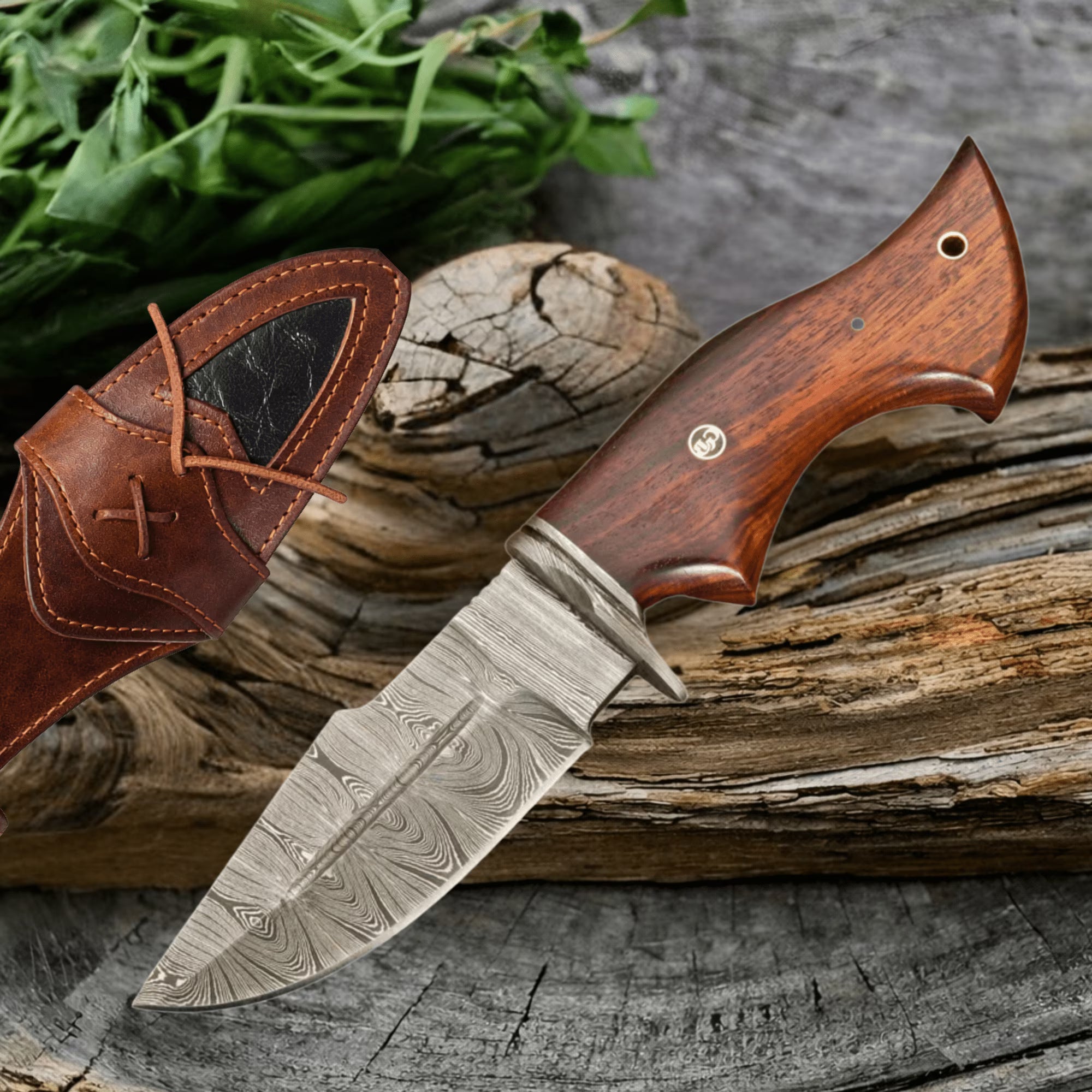 HandiGo USA 10" Fixed Blade Damascus Hunting Knife