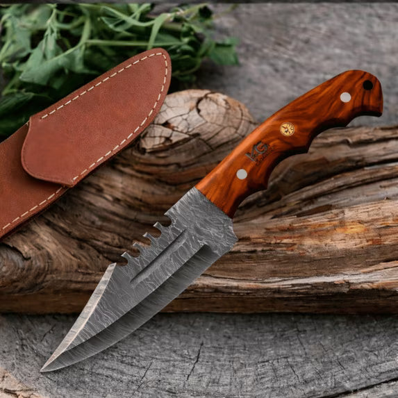 HandiGo USA 8.75" Fixed Blade Damascus Hunting Knife