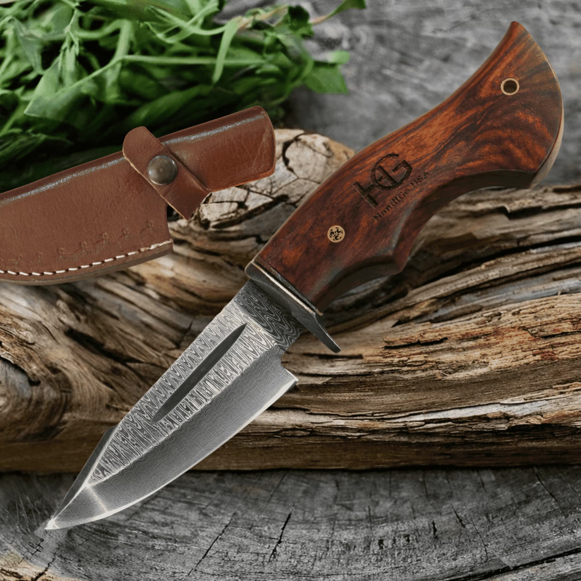 HandiGo USA 10 Heavy Duty Fixed Blade Damascus Hunting Knife